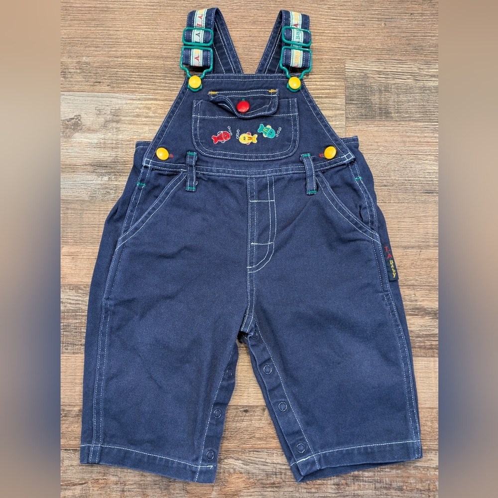 Vintage LA Baby Denim Embroidered Fish Overalls 80/90s Y2K 6-9 Months